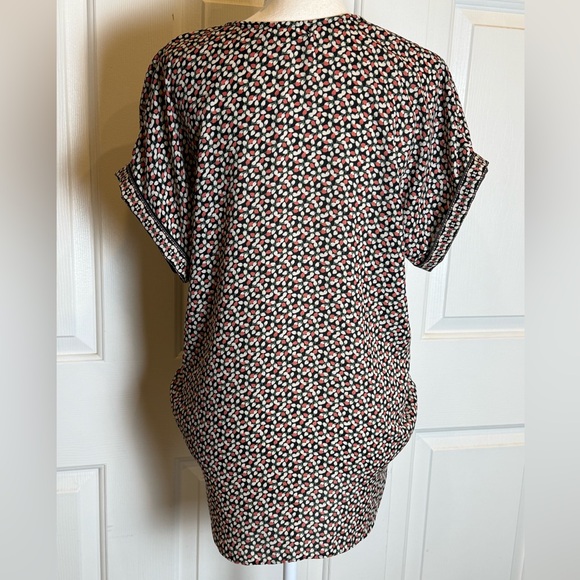 Max Studio Printed Faux Wrap Blouse Black Red Ivory Short Sleeve Size S - Picture 5 of 10